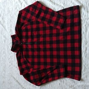 Eddie Bauer Red and Black Plaid Sweatshirt